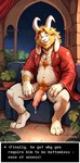 3_toes 4_fingers anklet anthro asgore_dreemurr balls bathrobe bedroom_eyes blonde_hair blue_eyes bodily_fluids body_hair bottomless bovid bracelet caprine chest_hair clothed clothing collar facial_hair feet fingers flaccid floppy_ears fur furniture genital_fluids genitals goat gold_(metal) gold_jewelry hair hamgas_(director) hi_res horn humanoid_genitalia humanoid_penis inside jewelry looking_at_viewer male mammal narrowed_eyes night nipples on_sofa penis pink_nose plant plant_pot precum precum_string pubes robe seductive sitting sitting_on_sofa sofa solo toes white_body white_fur white_horn