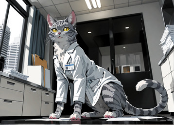 ambiguous_gender clipboard clothed clothed_feral clothing coat curtains drawers featureless_crotch feral fur grey_body grey_fur grey_stripes inside lab_coat looking_at_viewer low-angle_view name_tag paper pawpads paws pupils sitting slit_pupils solo stripes tail topwear window yellow_sclera lolingtons77 scp_foundation dr._blaire_roth domestic_cat felid feline felis mammal tabby_cat