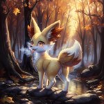 all_fours autumn fall_(disambiguation) female feral forest forest_background fur genitals looking_back nature nature_background orange_eyes plant pokemon pussy solo tree yellow_body yellow_fur venisoncreampie canid canine fennekin fox generation_6_pokemon mammal pokemon_(species) hi_res