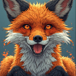 black_lips black_nose feral fluffy fur lips open_mouth open_smile orange_body orange_eyes orange_fur pupils slit_pupils smile solo maw_master canid canine fox mammal red_fox