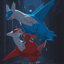 alley animal_genitalia animal_penis blush bodily_fluids city city_background cum cum_in_mouth cum_inside duo ejaculation feral floating genital_fluids genitals gynomorph intersex intersex/male looking_pleasured male masturbation mouth_shot night open_mouth penis tapering_penis matt3985_(director) nintendo pokemon generation_3_pokemon latias latios legendary_pokemon pokemon_(species) hi_res