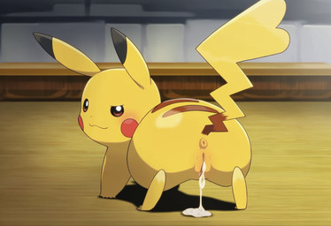 after_sex all_fours anus blush bodily_fluids butt cleft_tail cum cum_drip cum_in_pussy cum_inside cum_on_ground detailed_background dripping ear_markings facial_markings female feral fur genital_fluids genitals head_markings leaking_cum looking_at_viewer looking_back markings narrowed_eyes on_model presenting presenting_hindquarters presenting_pussy pussy raised_tail rear_view smile solo style_emulation tail yellow_body yellow_fur jomisa nintendo pokemon generation_1_pokemon mammal pikachu pokemon_(species) rodent