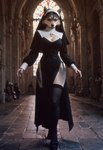 anthro cathedral detailed_background female gothic looking_at_viewer nun photo photorealism photorealistic realistic smile solo solo_focus iasmokeada canid canine canis mammal wolf hi_res