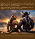 anthro beach bottomwear bulky clothing curved_horn duo happy horn looking_at_another looking_at_partner male male/male mane muscular muscular_anthro muscular_male nature sea seaside shorts sunset water wetfur_(director) armon tank_(wetfur) bovid bovine felid lion mammal pantherine true_buffalo water_buffalo hi_res