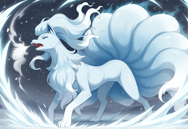ambiguous_gender blue_body blue_eyes blue_fur blue_hair chest_tuft claw claws fangs female feral fur glare hair looking_at_viewer mane mane_hair multi_tail open_mouth paws simple_background snow solo teeth toe_claws tongue tuft white_body white_fur wind notthatclassic nintendo pokemon alolan_form alolan_ninetales canid canine generation_1_pokemon generation_7_pokemon mammal ninetales pokemon_(species) regional_form_(pokemon)