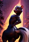 anthro big_butt breasts butt featureless_breasts female forest hands_on_hips looking_at_viewer plant pose seductive skunk_tail solo thick_thighs tree wide_hips notsuremano stella_(over_the_hedge) mammal mephitid skunk attempted_signature hi_res