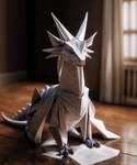 ambiguous_gender claw feral figurine inside on_ground origami paper papercraft realistic realistic_lighting solo wood_floor purrfectlyai dragon hi_res