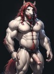 anthro balls beard belt equid equine facial_hair genitals green_eyes hair hi_res horse humanoid_genitalia humanoid_penis icefoxai male mammal muscular navel nipples penis red_beard red_hair solo