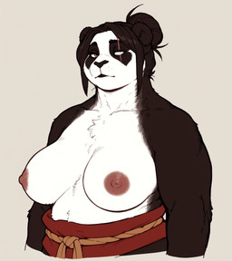 anthro belt big_breasts blind_eye blizzard_entertainment breasts brown_body brown_fur countershading expressionless eye_scar facial_scar female fur hair hair_bun looking_at_viewer multicolored_body multicolored_fur musclegut muscular muscular_anthro muscular_female natural_breasts nipples orange_eyes rope rope_belt sash scar simple_background solo thick_arms thick_neck two_tone_body two_tone_fur white_body white_fur shotgun_(director) warcraft mammal pandaren ursid hi_res