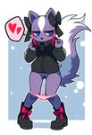 <3 anthro bow_(disambiguation) female fluffy fluffy_tail headphones knock-kneed panties_around_legs solo fluffball shikabane_(aggretsuko) mammal mephitid skunk hi_res