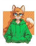 anthro blue_eyes clothing eyewear fluffy fur glasses hoodie male orange_body orange_fur striped_body striped_fur stripes tail topwear tuft alastorgj kit_(alastorgj) domestic_cat felid feline felis mammal tabby_cat hi_res