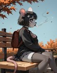 anthro clothing female goth hi_res legwear makeup mammal meara mouse mouse_tail murid murine outside piercing rodent smoking solo stockings