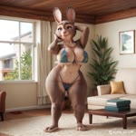 animal_ears anthro areola areola_slip big_breasts bikini book breasts clothing female furniture jewelry living_room mature_female necklace pubes rabbit_ears sofa solo swimwear vlrgromns wide_hips bonnie_hopps lagomorph leporid mammal rabbit animated hi_res webm