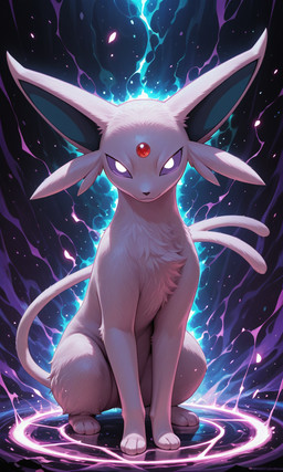 3_fingers 3_toes aura feet feral fingers fur glowing long_ears long_tail looking_at_viewer male mischievous_expression paws psychic_energy psychic_powers purple_body purple_fur purple_sclera sitting sitting_on_ground smile smiling_at_viewer solo symbol tail toes yiff_ai_(director) nintendo pokemon eeveelution espeon generation_2_pokemon pokemon_(species) hi_res