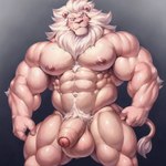 abs anthro arm_tuft balls flaccid foreskin fur genitals hair humanoid_genitalia humanoid_penis male mane muscular muscular_anthro muscular_male navel nipples pecs penis pink_balls pink_body pink_fur pink_hair pink_nipples pink_penis pubes simple_background solo solo_focus stable_diffusion tail_tuft tuft yiffymix_(model) malachiteai lion_(steven_universe) felid lion mammal pantherine 1:1