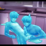 1:1 balls digital_media_(artwork) duo fellatio genitals girly goo_creature goo_humanoid hair humanoid kitchen lying male male/male melting not_furry open_mouth oral penile penis sex short_hair theslimeguy zack3d_kinky_v1