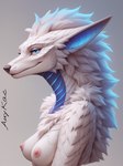 anthro blue_highlights blue_inner_ear breasts fangs female fluffy glowing glowing_body highlights_(coloring) iridescent_scales nipples pink_nipples scales skinny small_breasts solo auykac canid canine canis dragon jackal mammal absurd_res hi_res