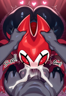 anthro balls blush bodily_fluids butt cloak clothing cum cum_in_mouth cum_inside duo fellatio first_person_view genital_fluids genitals horn horn_grab interspecies looking_at_viewer male male/male male_pov onomatopoeia oral oral_penetration penetrating_pov penetration penile penile_penetration penis red_eyes sex solo_focus sound_effects text twinkaton hollow_knight_(franchise) team_cherry grimm_(hollow_knight) nightmare_king_grimm_(hollow_knight) arthropod human mammal hi_res