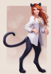 anthro bottomless clothed clothing coat digitigrade female hair lab_coat looking_at_viewer red_hair smile solo standing topwear director_crashbandit animal_humanoid cat_humanoid felid felid_humanoid feline feline_humanoid humanoid mammal mammal_humanoid pantherine hi_res novelai