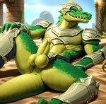 anthro anus armor balls crocodile crocodilian crocodylid genitals hi_res humanoid_genitalia humanoid_penis male penis pup_tobey renekton_(league_of_legends) reptile ruins sand scalie solo spread_legs spreading