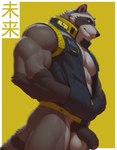 abs anthro balls biceps big_muscles black_nose bottomless brown_body brown_fur clothed clothing cyberpunk flaccid foreskin fur genitals huge_muscles humanoid_genitalia humanoid_penis light male multicolored_body multicolored_fur muscular muscular_anthro muscular_legs muscular_male nude pecs penis pubes simple_background sleeveless solo standing thick_thighs topwear triceps tuft two_tone_body two_tone_fur white_body white_fur notte mammal procyonid raccoon absurd_res detailed hi_res lighting shaded soft_shading