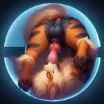 abstract_background animal_genitalia animal_penis anus autofellatio balls black_body black_fur black_perineum bodily_fluids canine_genitalia canine_penis claws cum cum_on_face eyes_closed fellatio feral fluffy fluffy_tail fur genital_fluids genitals inside knot male masturbation oral oral_masturbation orange_body orange_fur pawpads paws penile penile_masturbation penis perineum pokeball sex sheath smile snaggle_tooth solo striped_body striped_fur stripes tan_body tan_fur upside_down polar_(director) nintendo pokemon arcanine generation_1_pokemon pokemon_(species)