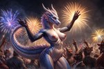 anthro autumndragon breasts crowd dancing dragon eastern_dragon female fireworks genitals group night nipples non-mammal_breasts non-mammal_nipples party pussy scales scalie white_body white_scales