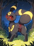 animal_genitalia animal_pussy anus black_pupils blush butt canine_pussy detailed_background female feral fluffy forest genitals looking_at_viewer looking_back night plant pupils pussy rear_view red_sclera sky smile solo star starry_sky tree mengxi eeveelution generation_2_pokemon pokemon_(species) umbreon absurd_res hi_res