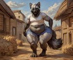 anthro belly big_belly blue_eyes blue_sky bottomwear breasts clothing cutoffs denim denim_clothing female fur grey_body grey_fur hair looking_at_viewer medium_breasts multicolored_body multicolored_fur navel nipple_outline obese obese_anthro obese_female open_mouth overweight overweight_anthro overweight_female shirt shorts sky smile solo t-shirt teeth thick_thighs topwear tuft two_tone_body two_tone_fur white_hair wide_hips jackalische canid canine fox mammal red_fox silver_fox hi_res