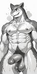 abs anthro anthrofied armpit_hair balls bara biceps big_balls big_penis blush bodily_fluids body_hair chest_hair crotch_tuft erection foreskin fur genitals glans happy_trail humanoid_genitalia humanoid_penis male muscular muscular_anthro muscular_male musk navel nipples nude nude_male open_mouth open_smile pecs penis presenting presenting_penis pubes quads retracted_foreskin saggy_balls simple_background smile solo standing sweat sweaty_balls sweaty_body sweaty_genitalia teeth tuft vein veiny_penis white_background anonymous_director generation_2_pokemon pokemon_(species) typhlosion greyscale hi_res monochrome