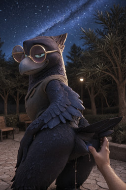 animal_genitalia anthro blue_cloaca bodily_fluids cloaca clothed clothing duo eyewear female first_person_view genital_fluids genitals glasses hand_on_cloaca hand_on_hip looking_at_viewer looking_back looking_back_at_viewer male male/female night on_knees park partially_clothed plant pussy_juice pussy_juice_string sky smile smiling_at_viewer spread_cloaca spreading star starry_sky tree winged_arms wings mistress-lukutar the_bad_guys doom_(the_bad_guys_2) avian bird corvid corvus_(genus) crow oscine passerine absurd_res hi_res