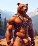 abs absurd_res anthro bracelet bulge bumblebee95 clothing detailed detailed_background detailed_fur harness hi_res jewelry looking_at_viewer male mammal muscular muscular_male pecs realistic solo underwear ursid
