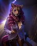 anthro clothing female hair inside light panties purple_hair shirt solo topwear underwear violet_eyes akhiezer felid leopard mammal pantherine absurd_res hi_res