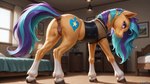 animal_genitalia animal_pussy anus bodily_fluids butt clothed clothing collar cutie_mark equine_anus equine_genitalia equine_pussy female feral fur genital_fluids genitals hair leather leather_clothing long_hair looking_at_viewer multicolored_hair nude presenting purple_eyes pussy solo ivorymane equid equine horse mammal pony hi_res watermark