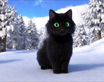 ambiguous_gender black_body black_fur cloud deepdream domestic_cat felid feline felis feral fur green_eyes looking_at_viewer mammal plant shadow sky smu000 snow solo stable_diffusion tree whiskers winter