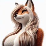 anthro big_breasts black_ear_tips black_nose blonde_hair breasts female fur hair long_hair nude orange_body orange_eyes orange_fur simple_background solo white_background white_body white_chest white_fur kunako canid canine fox mammal