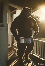 anthro brown_body brown_fur building bulge clothed clothing coffee_cup container cup doorway fur grass light male morning muscular plant railing solo sunlight tree underwear underwear_only joachim58 black_bear mammal ursid ursine animated hi_res webm