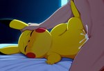 bedroom blush bodily_fluids cum cum_in_pussy cum_inside duo female feral genital_fluids genitals hand_on_head interspecies looking_pleasured male male/female orgasm penetration penile penis pokephilia saliva sex sunset tongue vaginal vaginal_penetration nintendo pokemon pokemon_trainer generation_1_pokemon human mammal pikachu pokemon_(species)