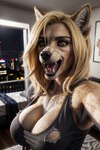 anthro breasts canid canine cleavage clothed clothing detailed detailed_fur female fur hair hi_res looking_at_viewer mammal realistic rusherseven solo were werecanid werecanine werewolf