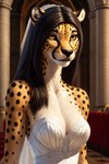 amber_eyes anthro black_hair bride church clothing detailed_background dress female hair inside slim solo veil wedding_dress hellapoc zakumi_(hellapoc) cheetah felid feline mammal