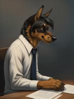 absurd animated anthro attempted_signature black_nose blep blp canid canine canis desk domestic_dog furniture humor looking_pleasured male mammal necktie office office_clothing open_mouth open_smile orgasm_face sitting smile solo table tongue tongue_out webm whiskers