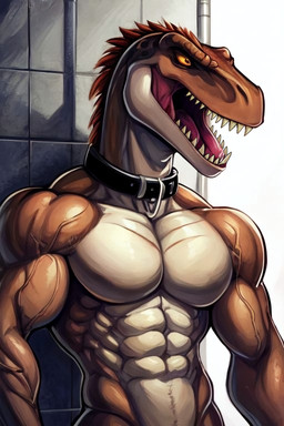 abs anthro athletic athletic_anthro athletic_male biceps collar collar_only feathers male muscular muscular_anthro muscular_male nude open_mouth pecs sharp_teeth solo teeth toned-muscles triceps veiny_biceps veiny_muscles anonymous_director dinosaur dromaeosaurid reptile scalie theropod velociraptor hi_res