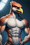 abs anthro athletic athletic_anthro athletic_male beak biceps bottomwear clothed clothing feathers laboratory male navel nude panties pecs solo test_subject triceps underwear white_body yellow_beak birdovo avian bird falcon falconid hi_res