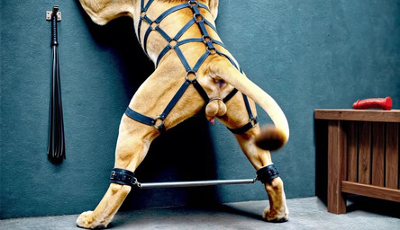 against_surface against_wall animal_genitalia animal_penis anus ball_ring balls bdsm bondage bound butt butt_focus cuff_(restraint) dildo feline_genitalia feline_penis feral forced_spreading fur genitals harness looking_at_viewer looking_back looking_back_at_viewer male mane penis penis_tip presenting presenting_anus presenting_hindquarters presenting_penis raised_tail rear_view restraints sex_toy solo spread_legs spreading submissive submissive_feral submissive_male tail whip ocillet felid lion mammal pantherine animated huge_filesize short_playtime webm