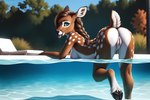 aimee anthro bent_over bodily_fluids braided_hair breasts brown_hair cervid female genital_fluids genitals hair hi_res hooves mammal pool presenting prompt pussy pussy_juice seductive solo teal_eyes venison venisoncreampie water