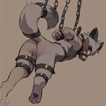 animal_genitalia animal_penis anthro anus bdsm bondage bondage_gear bound canine_genitalia canine_penis chain chained collar cuff_(restraint) genitals hands_behind_back iron_cuffs legs_tied looking_at_viewer looking_back male metal_cuffs muzzle_(object) nude penis raised_tail restraints shackles solo suspension tail_bondage tail_cuff tail_tied wrists_tied arturowolff_(director) arturowolff canid canine canis mammal wolf tail