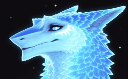 anthro black_background blue_body blue_eyes fangs female fluffy_body glowing glowing_eyes glowing_markings markings simple_background solo teeth auykac sergal absurd_res hi_res portrait