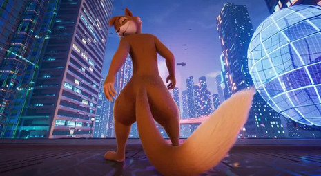 anthro butt butt_shot close_up crotch_shot cyberpunk dialogue featureless_crotch keith_the_squirrel looking_at_viewer low-angle_view male solo sora_2 squirrel_tail tail talking_to_viewer walking shut_up_and_watch mammal rodent sciurid animated short_playtime sound webm