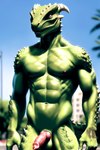 absurd_res animal_genitalia animal_penis anthro argonian balls bumblebee95 canine_genitalia canine_penis detailed_background erection genitals hi_res knot looking_away male muscular nipples non-mammal_balls non-mammal_nipples penis realistic scalie solo standing vein veiny_penis