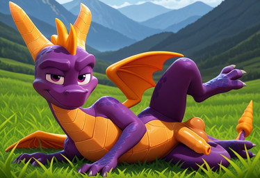 balls big_balls big_penis feral field foreskin foreskin_overhang genitals grass grassland half-closed_eyes half-erect horn humanoid_genitalia humanoid_penis long_foreskin looking_at_viewer lying lying_on_side male mountains mythology narrowed_eyes nude nude_male on_side outside penis plant purple_body scales smile solo unretracted_foreskin valley wings boxen549 activision spyro_reignited_trilogy spyro_the_dragon spyro dragon mythological_creature mythological_scalie scalie